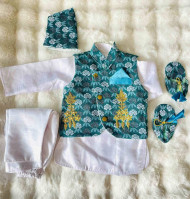 Baby Daura Suruwal Dress And Rhododendron Print Waistcoat Set